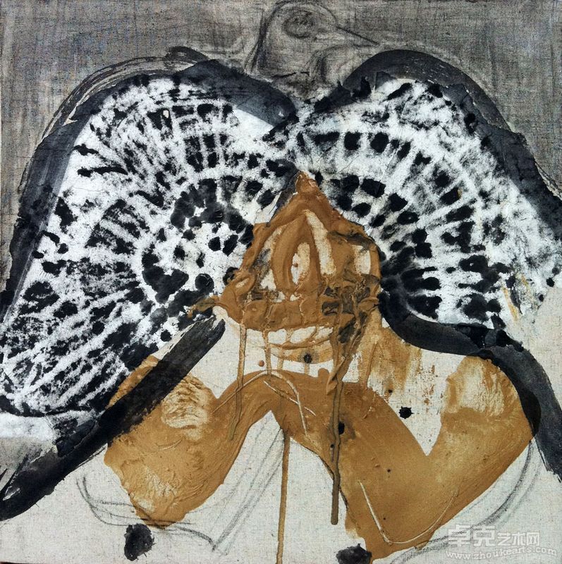 刘炜韬，无常有间 之一，50cm×50cm，黄土、水墨，2002年