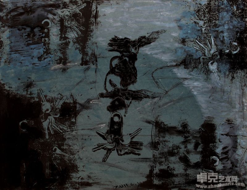 梁越，钥匙系列之114,丝网版画,笔彩,66x50cm,2011