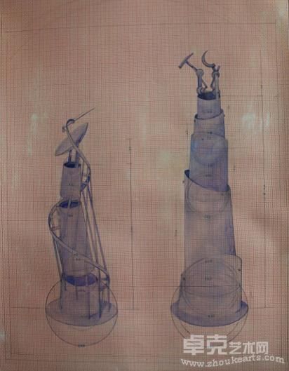 陆磊  尽头的塔(手稿)  纸上水彩  75 ×100厘米 2011