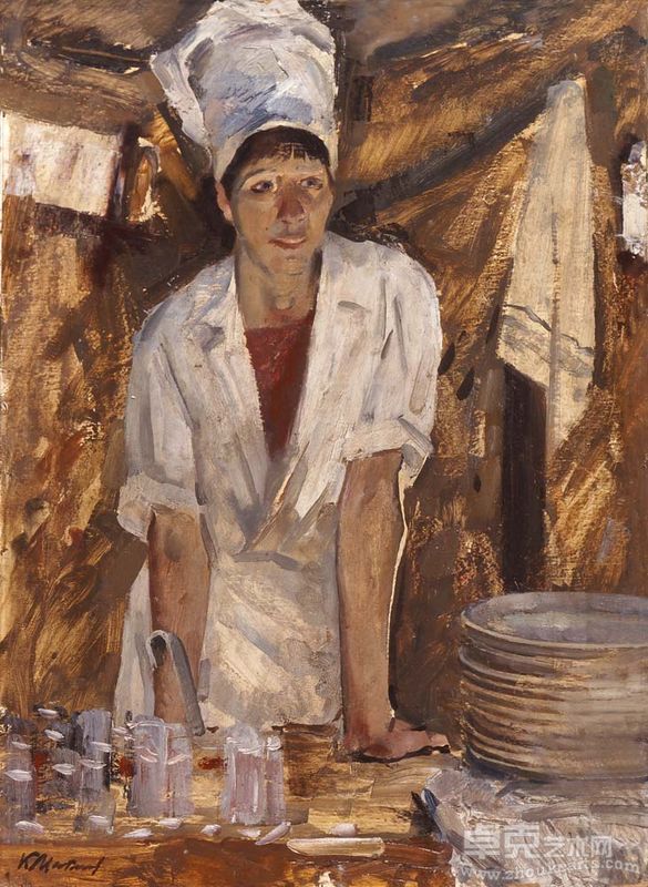 马克西莫夫Maksimov等待归来Waiting70X49.7cm纸板油画Oil on Paper1979