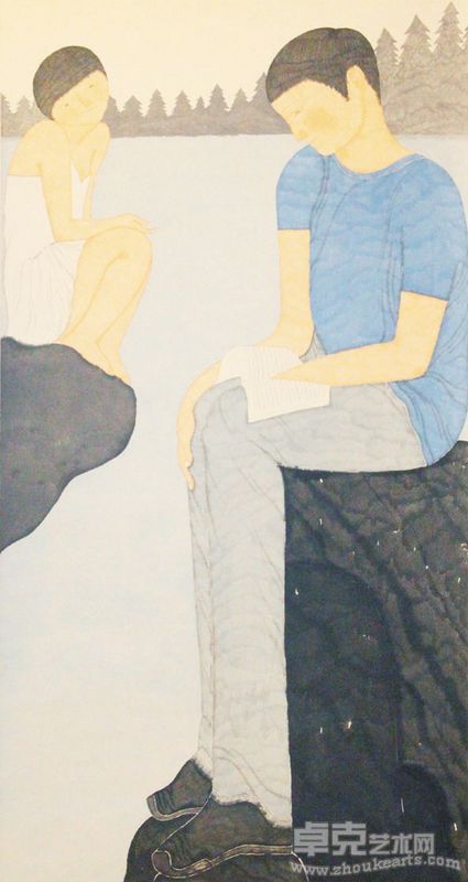 刘琦 捧书男孩 水墨纸本 179.5x96