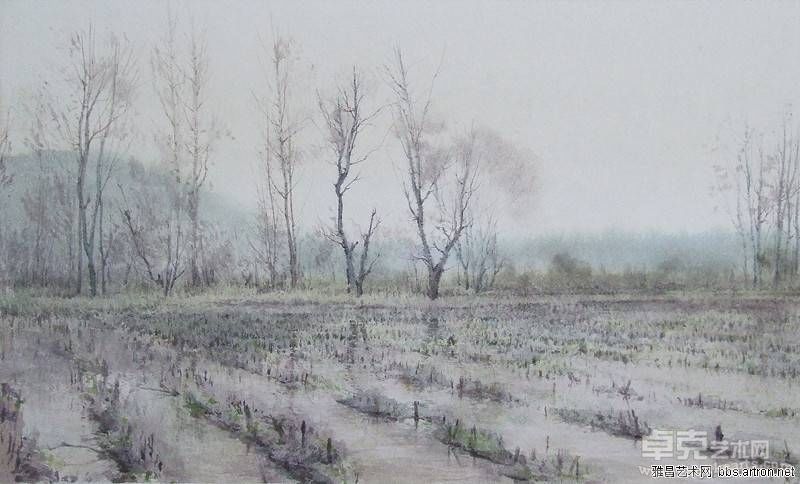 李捷 守候春风吹来  水彩30×50cm