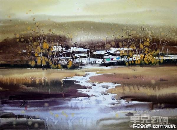 肖亚平 醉·秋 水彩画 39×54cm