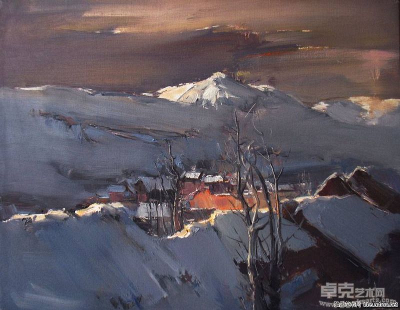 陈天遥 晨照山村 41×52cm