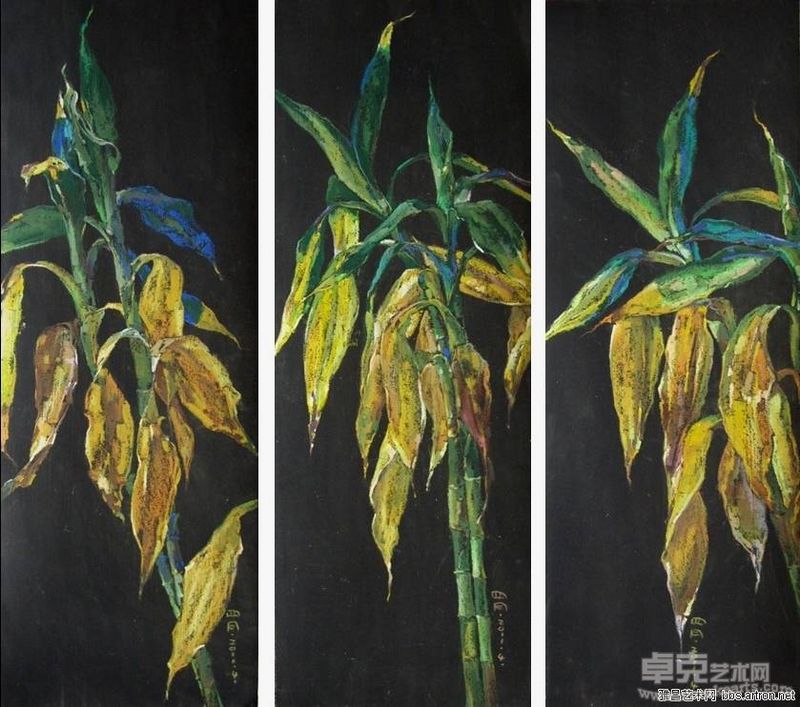 黄勤 四月·富贵竹 20×55cm 三联 油画棒