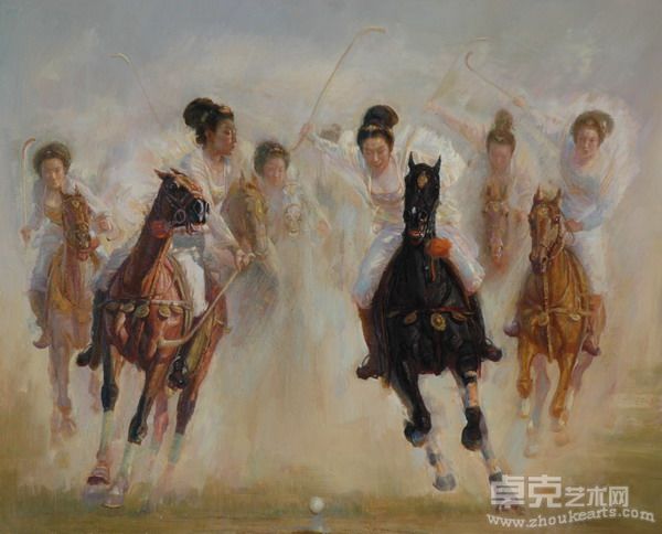 油画《击鞠（打马球）NO3》。100X80CM。2011.02