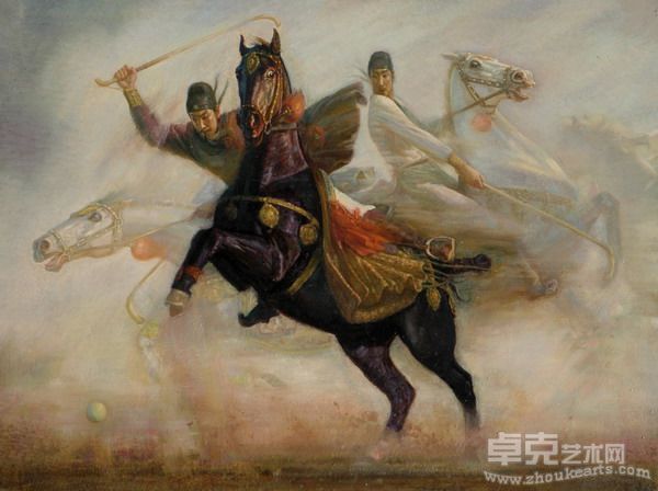 油画《击鞠（打马球）NO1》。130X97CM。2010