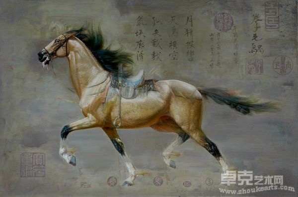 油画《马魂。唐太宗六骏之拳毛胍》180X120CM。201004