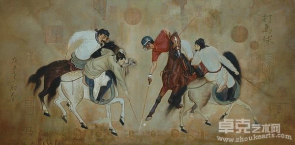 油画《时空。打马球NO1》200X100CM。2008。5。2