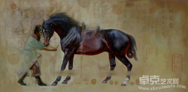 油画《马魂。唐太宗六骏之飒露紫》200X100CM。2008。3