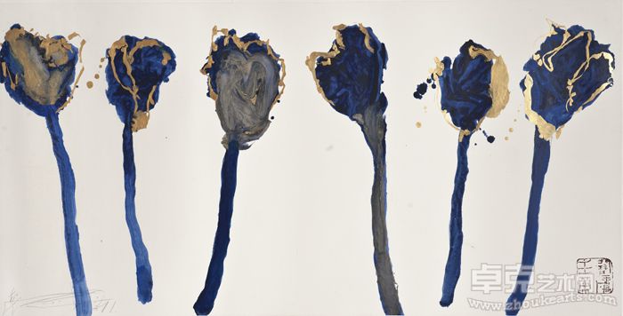 蓝郁金香 68X135cm 宣纸 墨 丙烯 2010