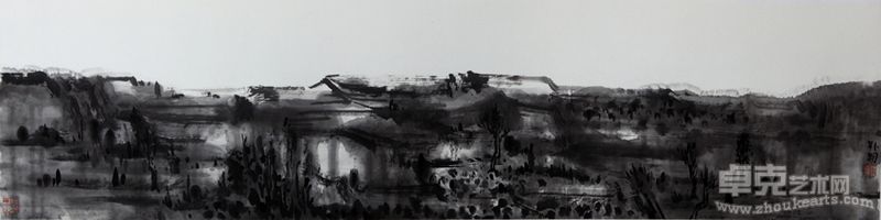 韩朝-大风景之30，34×136厘米，纸本水墨。2011年