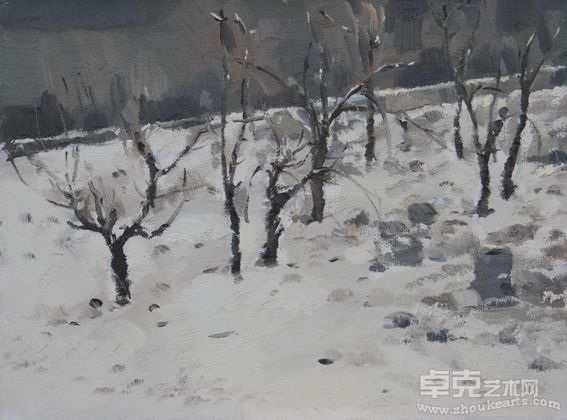 周爱民    2009年初春．雪  布面油画  30﹢40cm  2009年