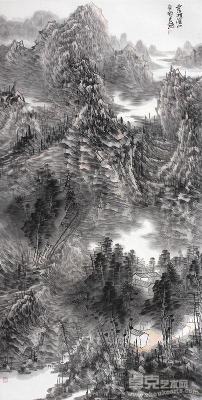 郑良超   云涌溪山136cm×68cm 水墨纸本 2011年