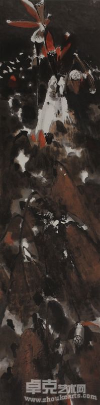 刘巨德《秋红》·水墨设色纸本 136×34㎝，2011
