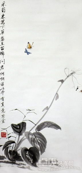 蝶恋花（水墨玉簪花蝴蝶)  34x132cm