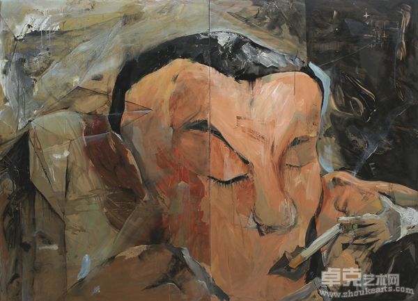 点菸的男子A Man Lit up his Cigarette-185x244cm木板油画 Oil on Panel2011