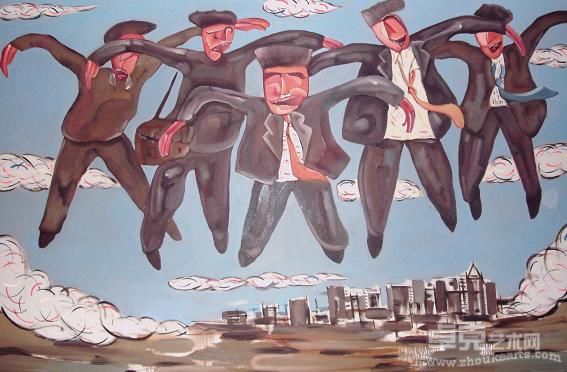 在一起----成为鸟  300x200cm  布面油彩   创作年代2009