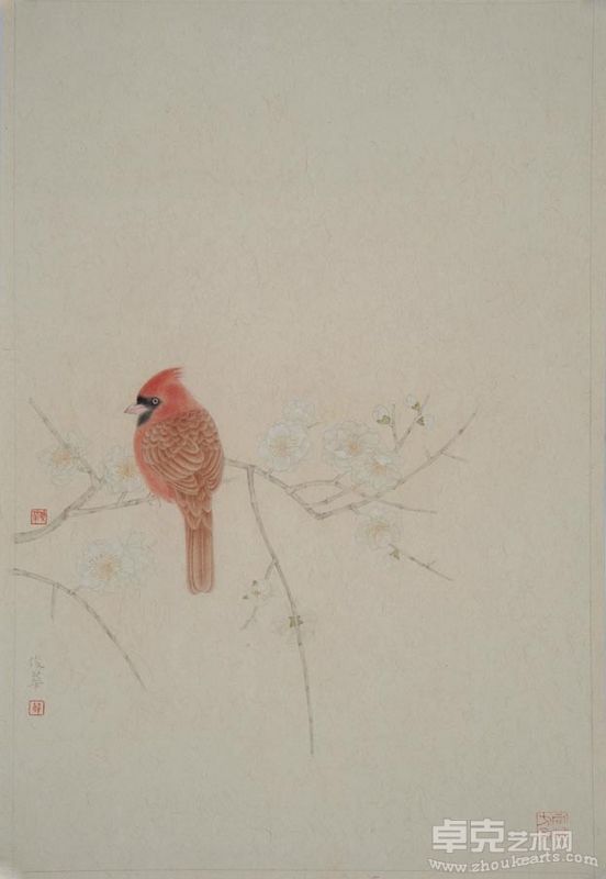 薛俊华 白梅红羽（68×45cm）