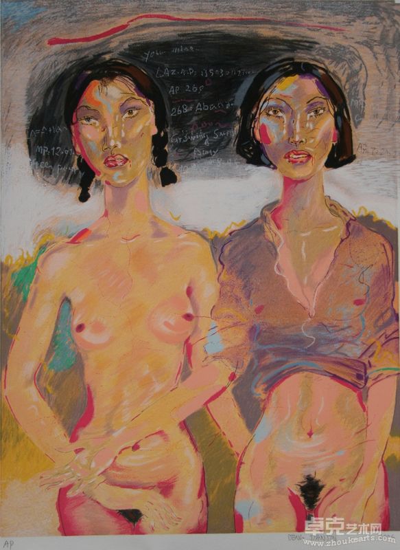 邓箭今 姐妹花 44×58cm 丝网 2006