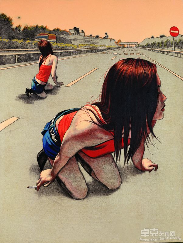 钟飙 禁止通行的高速公路 69x91.5cm 丝网版画 2011年