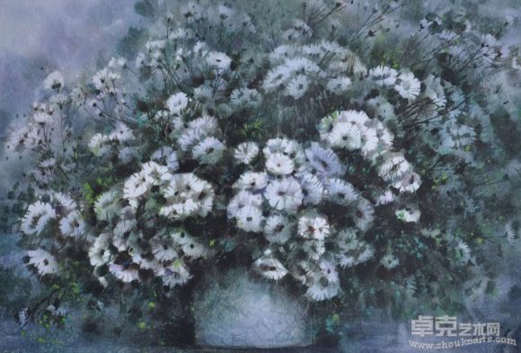 袁玉堂  菊花  85X63  水彩