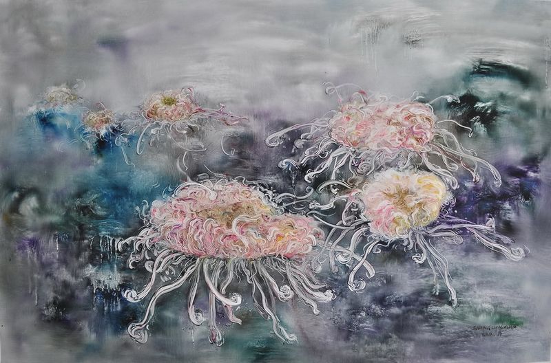 张凌翾《花 NO.5》90X60cm 纸上油画 2009级研究生年