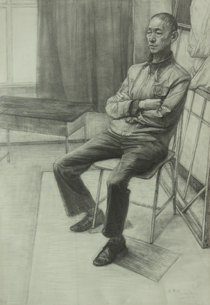 石荣波《着衣人像》80X60cm素描2009级