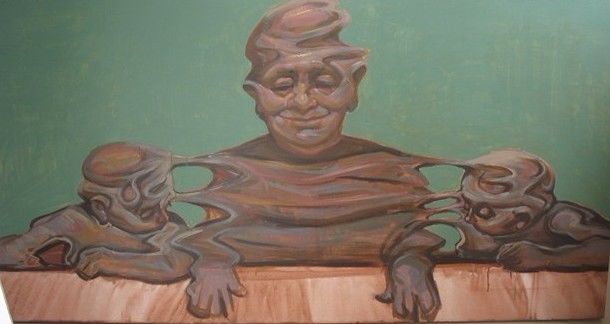 《代沟》  布面丙烯  190X90CM  2011