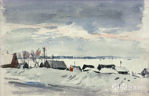 城郊 水彩画  19.2x26.8cm 1955