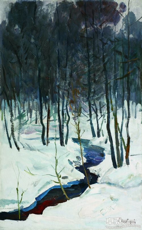 黑色的小溪布面油画 80x50cm 1980