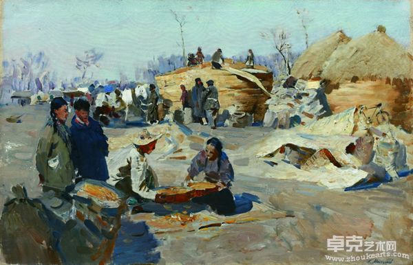 中国打谷场 布面油画 60x92cm 1956.