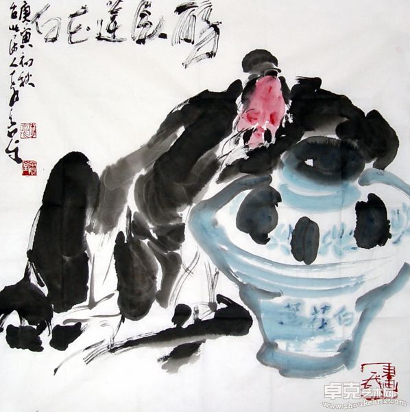 李奇茂 醉卧莲花白 四尺对开