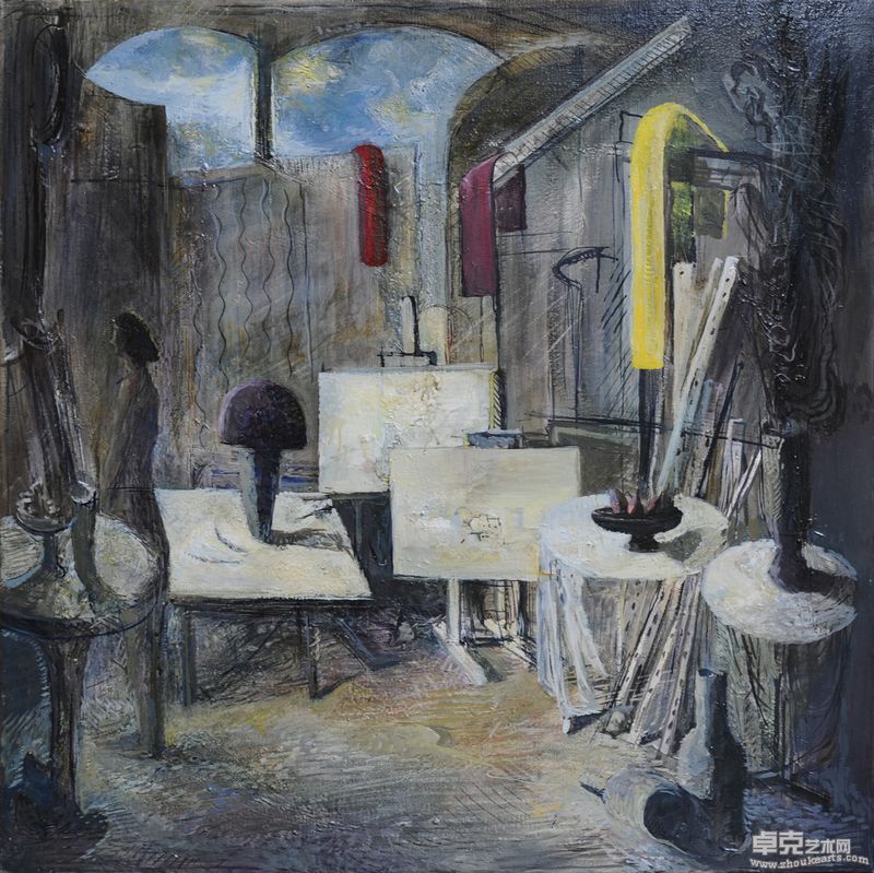 雷米·艾融   画室里的天空  100×100cm   布面油彩     2010年