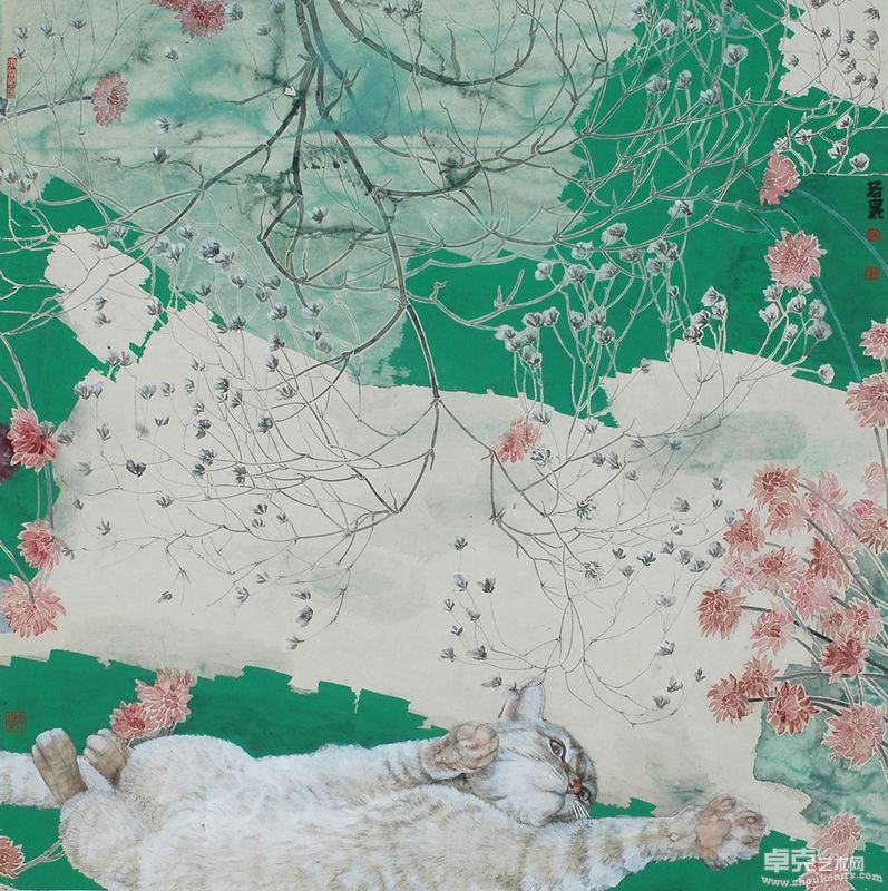 林若熹  弄春 68×68cm 纸本彩墨  2009年