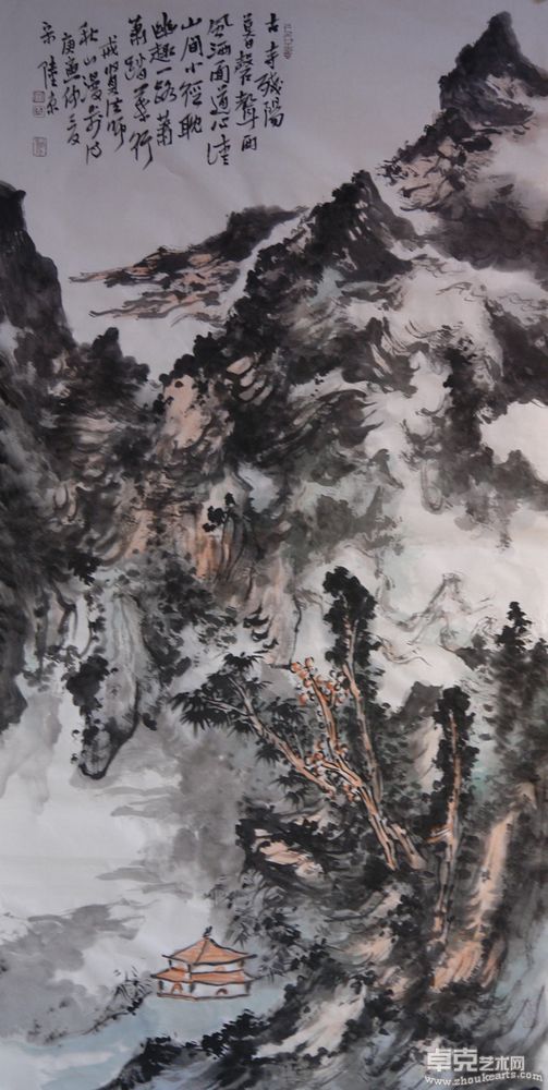 古寺残阳暮磬聲136cmx68cm
