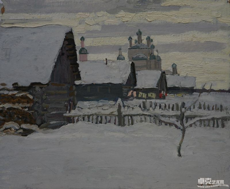 特卡乔夫兄弟 -雪景50X60纸板油画1988
