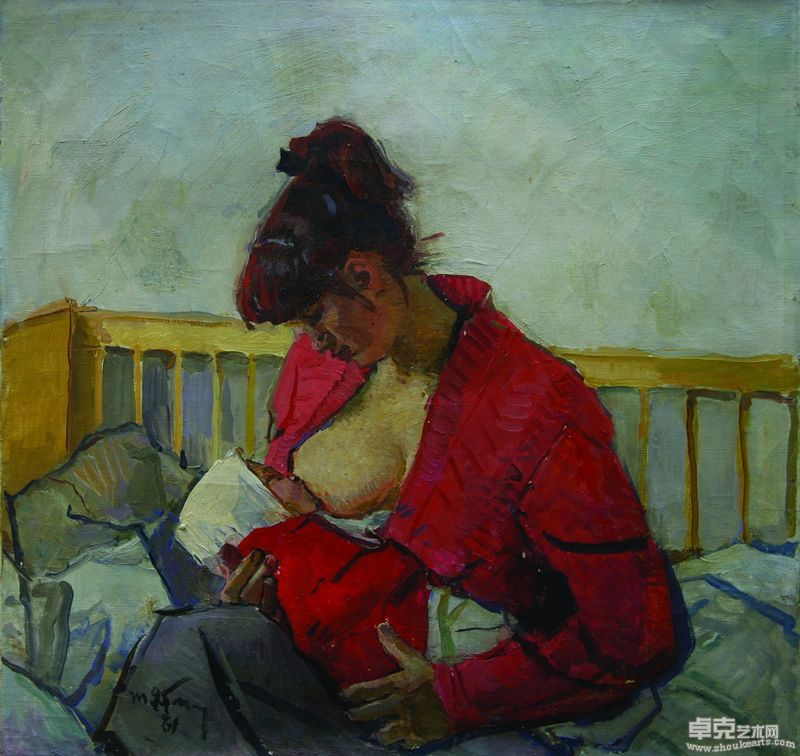 雅勃隆斯卡娅-母与子88x88cm布面油画1981