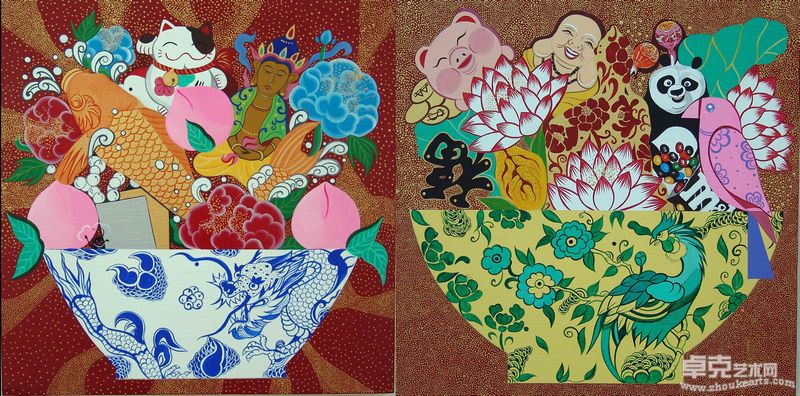 陶瓷里的故事-龙-凤凰 50x50cm  布面丙烯 2011年