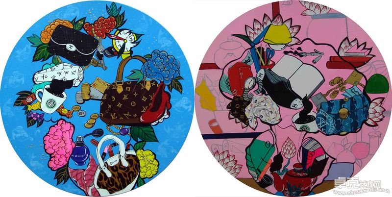 现代荣华富贵系列-Blue Pink  圆径90CM 布面丙烯 2008