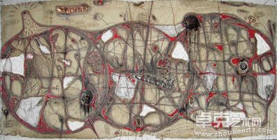 《大手稿》粗帆布、油彩、铅笔、木板等综合材料 100x200x6cm 2010年