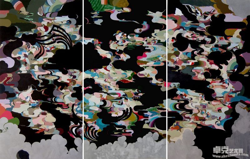 Viwa（日本）,大花斑图,屏风画,78 × 150cm（x3）,2007