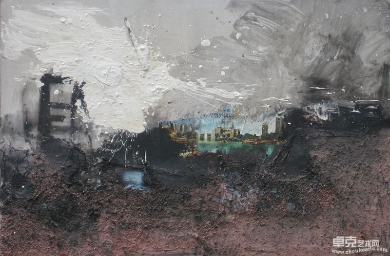 黄显（中国）,稀薄的城市土壤,丙烯综合煤材画,150cm × 180cm,2010