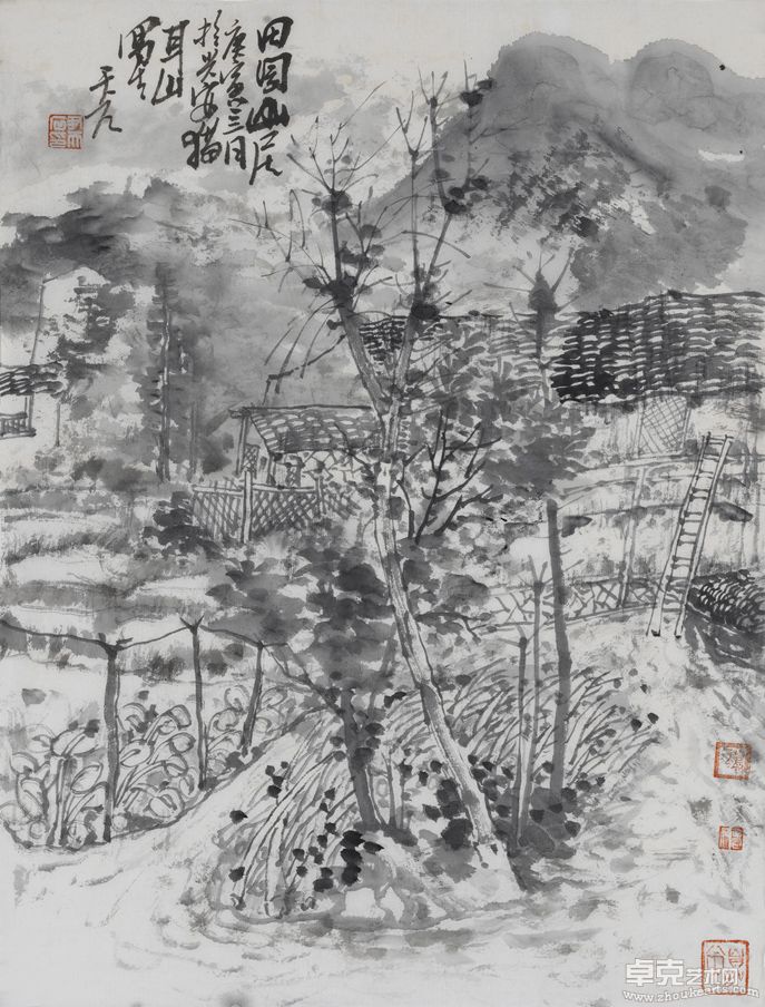 尹天石写生作品《田园山居》