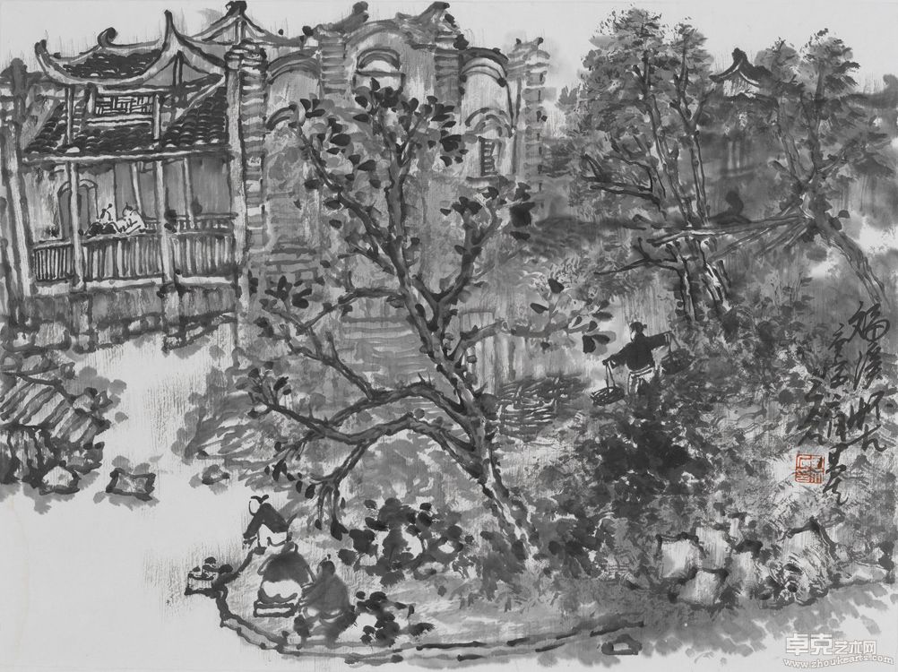 尹天石写生作品《福溪怀古》