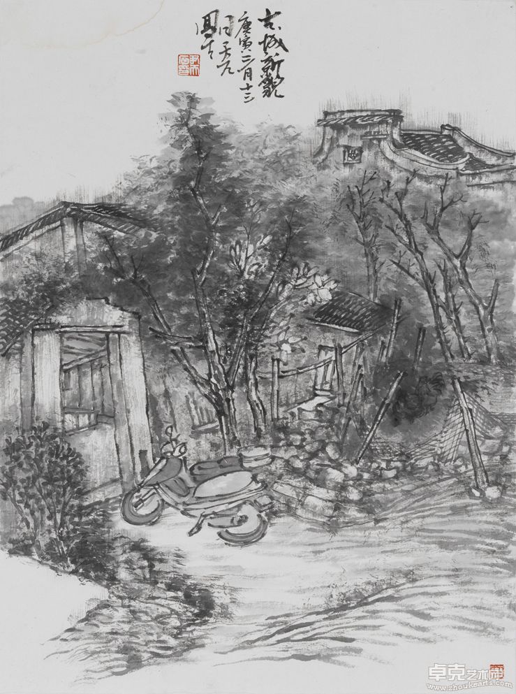 尹天石写生作品《古城新貌》