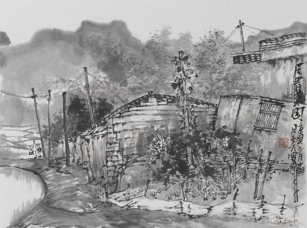 尹天石写生作品《居有菜园》