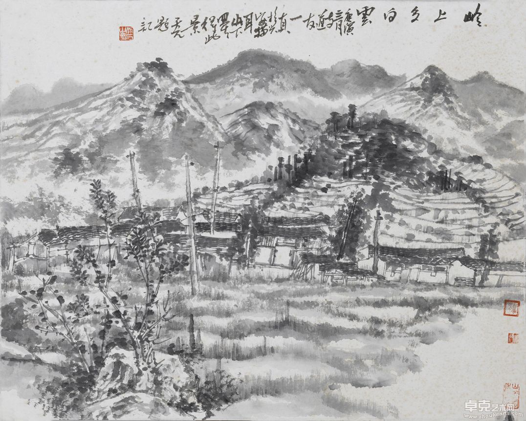 尹天石写生作品《岭上多白云》