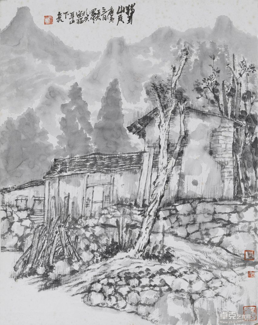 尹天石写生作品《猫耳山居》