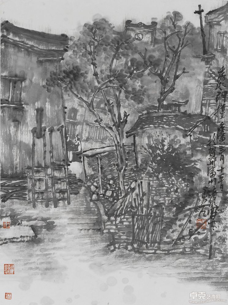 尹天石写生作品《秀水门楼》